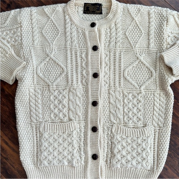 Vintage Wool Aran Sweater Cardigan Cream - Picture 3 of 16